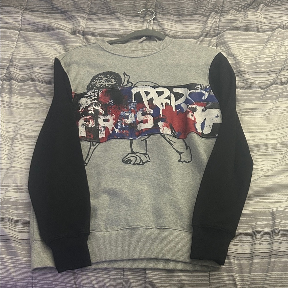 PRPS Gray and Black Graphic Crewneck Sweater